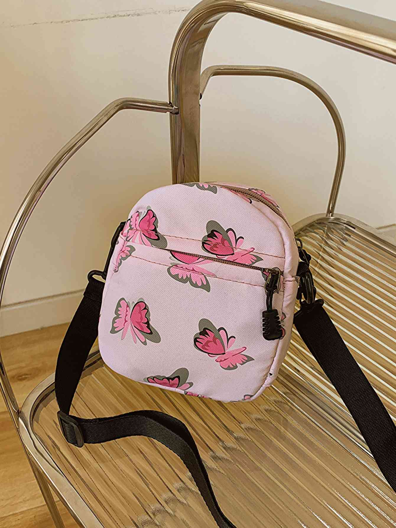 Sac à bandoulière en polyester imprimé papillon