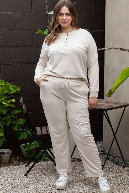 Ensemble haut et pantalon demi-boutonné de grande taille