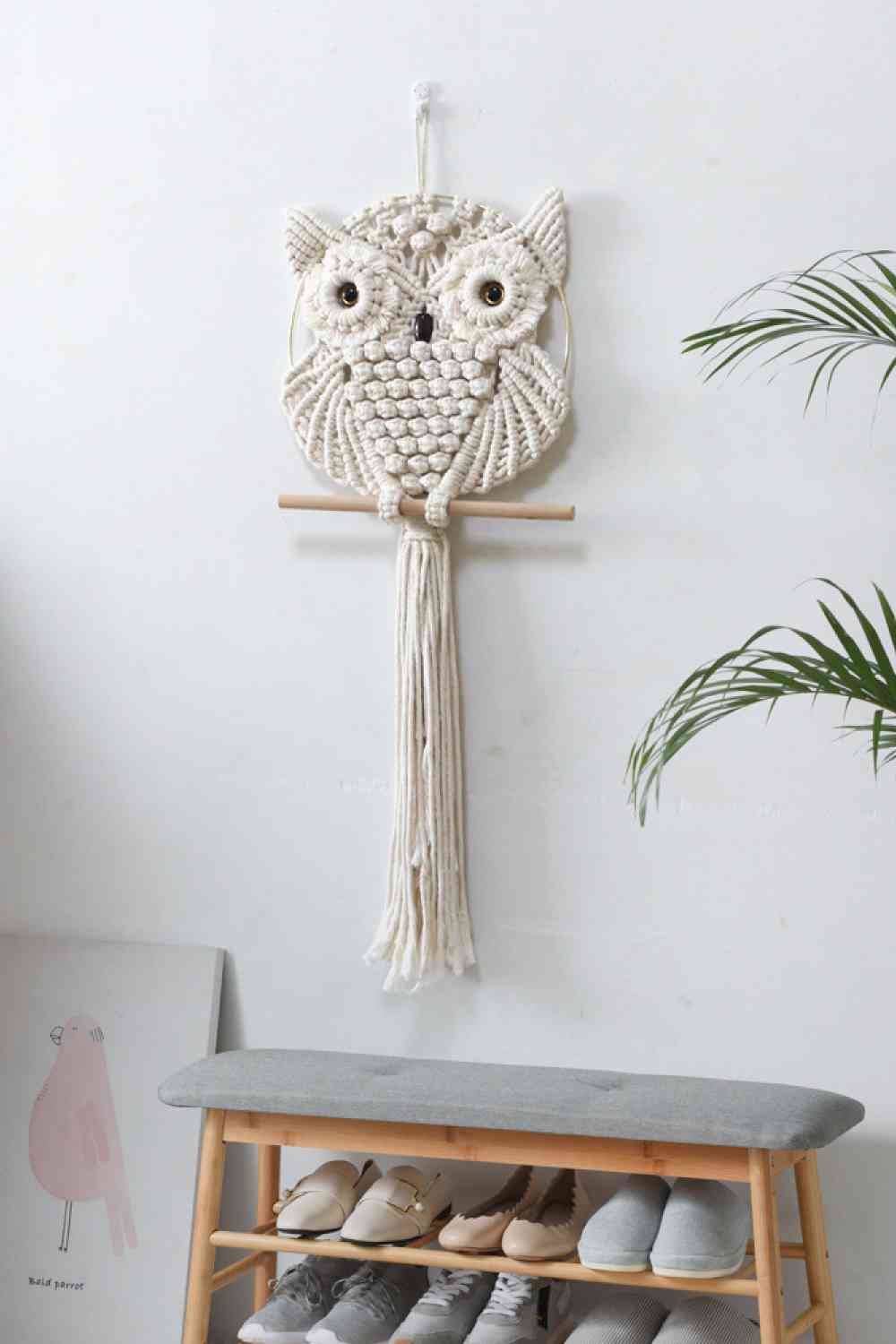 Colgante de pared de macramé de búho tejido a mano