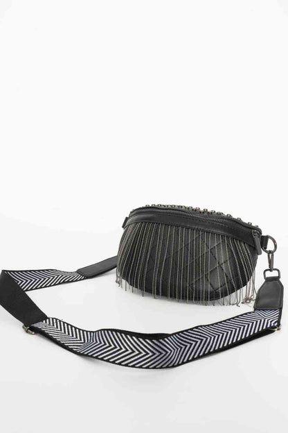 Adored PU Leather Studded Sling Bag with Fringes