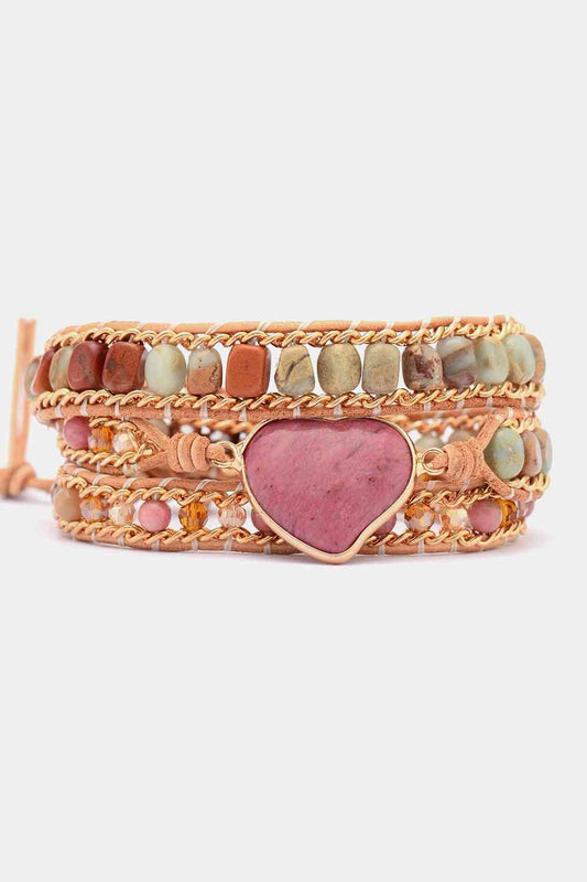 Bracelet perlé triple couche en forme de cœur fait à la main
