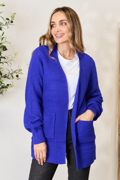 Zenana Cardigan ouvert sur le devant en tricot gaufré pleine taille