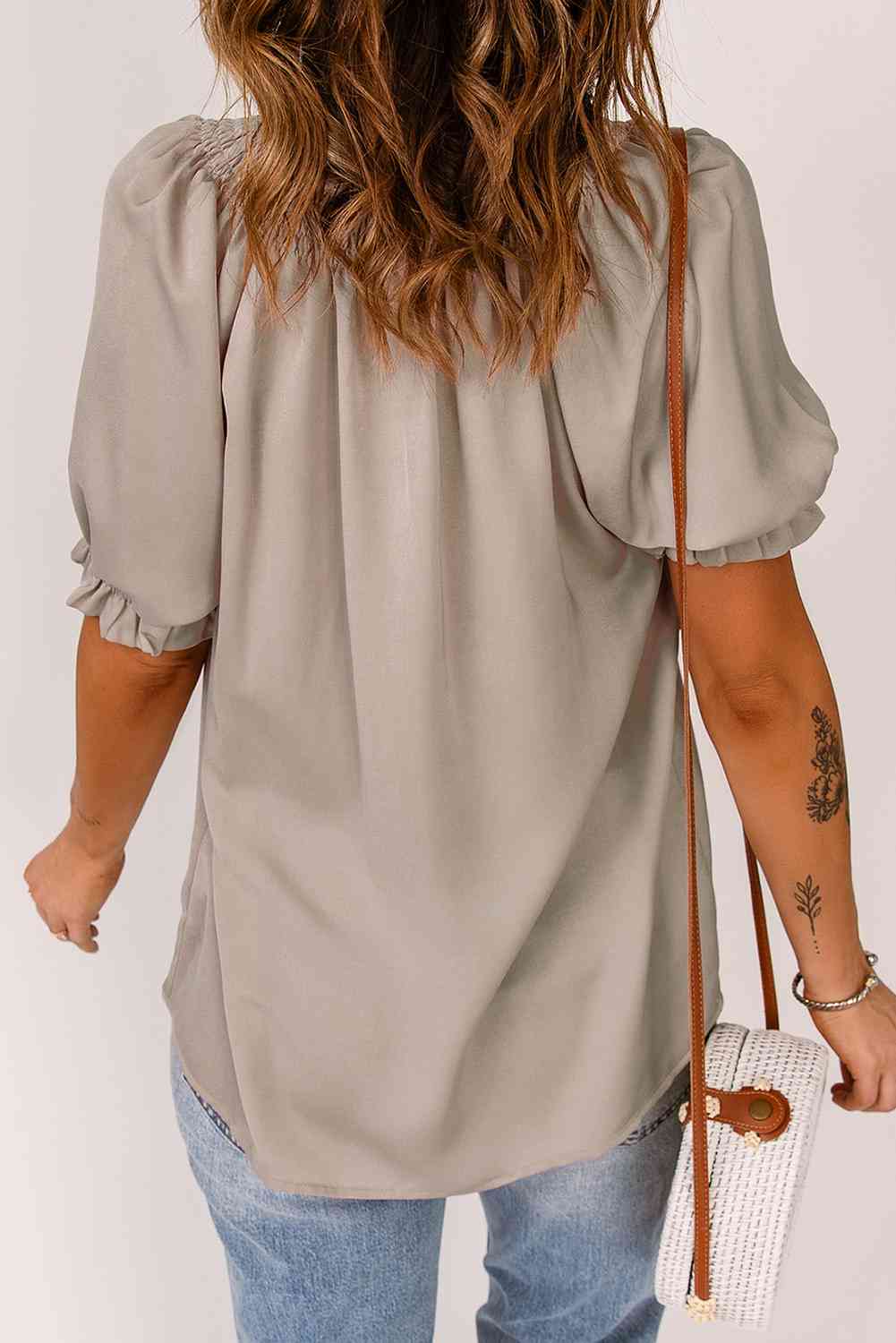 Blusa fruncida con volantes y ribete de volantes