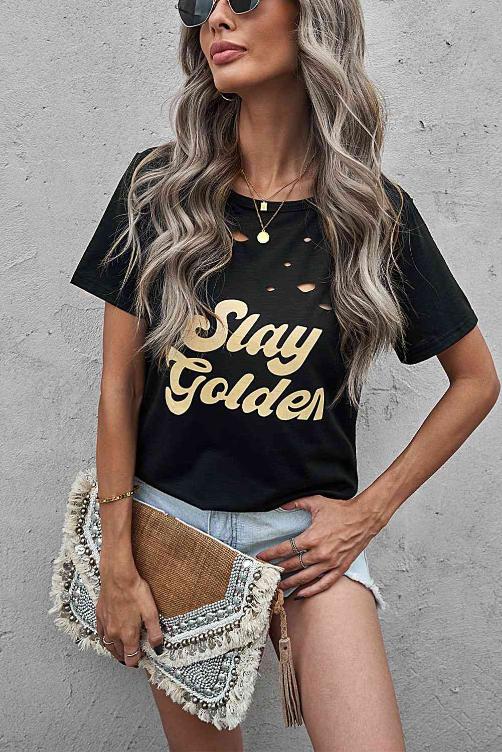 SLAY GOLDEN T-shirt à col rond effet vieilli