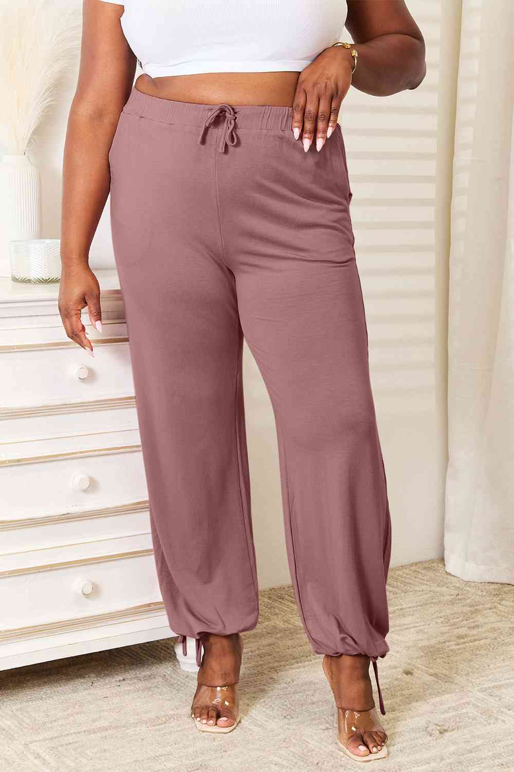 Basic Bae Pantalon taille haute en rayonne douce avec cordon de serrage et poches