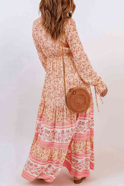 Bohemian Lace-Up Long Sleeve Maxi Dress