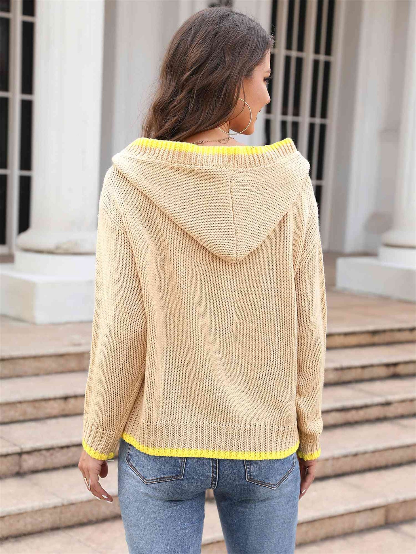 Ribbed Dropped Shoulder Hooded Sweater