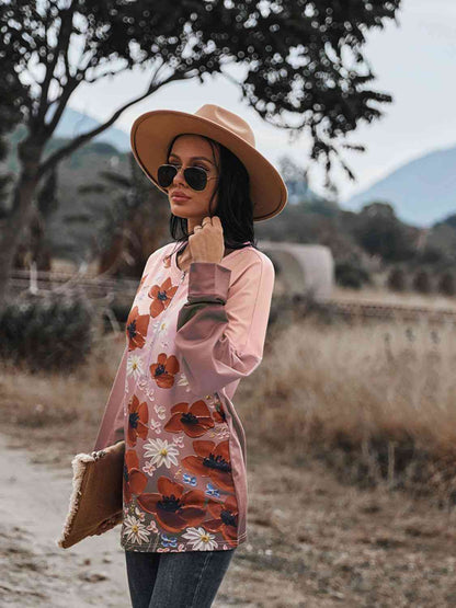 Blouse à épaules tombantes et fermeture éclair sur le devant à imprimé floral