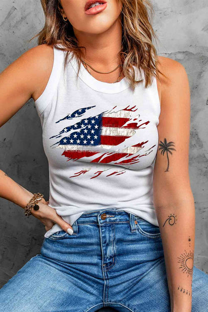 Camiseta sin mangas con cuello redondo y gráfico de bandera de EE. UU. de tamaño completo