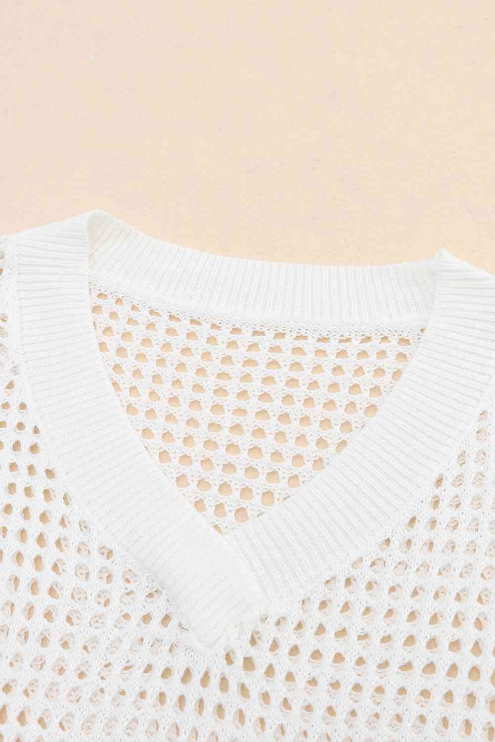 Openwork V-Neck Dropped Shoulder Knit Top