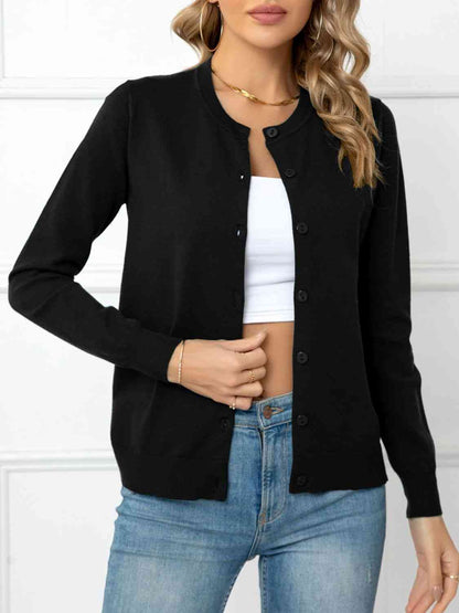 Button Down Round Neck Cardigan