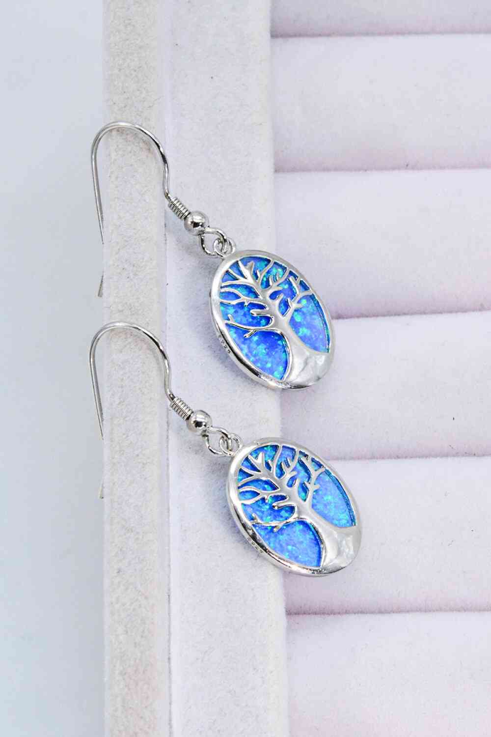 Boucles d'oreilles pendantes plaquées platine bleu opale