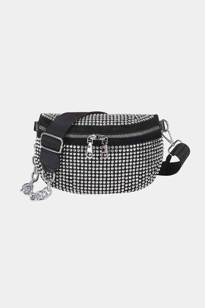 Bolso bandolera de cuero PU con diamantes de imitación