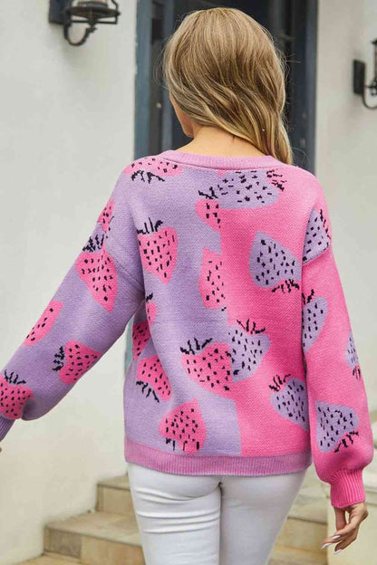 Cardigan imprimé à manches longues et boutonné à col en V