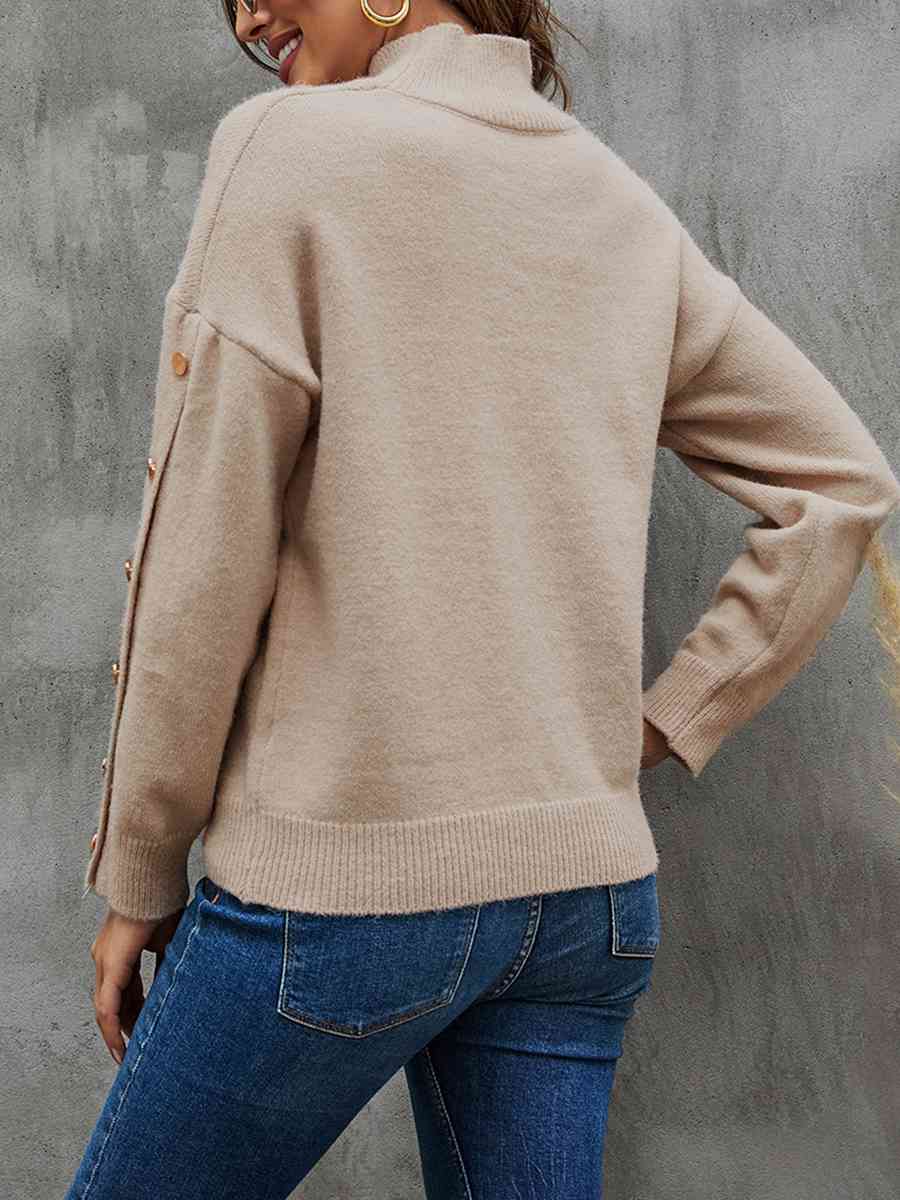 Button Detail Mock Neck Sweater