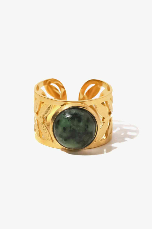 Bague Feuille de Malachite Plaquée Or 18 Carats