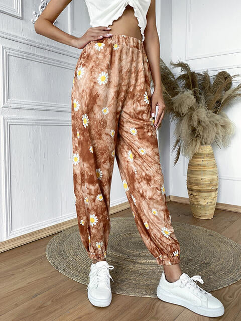 Pantalones jogger de cintura alta con estampado floral