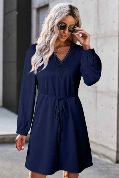 V-Neck Long Sleeve Mini Dress