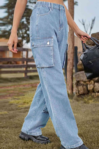 Loose Fit Long Jeans with Pockets