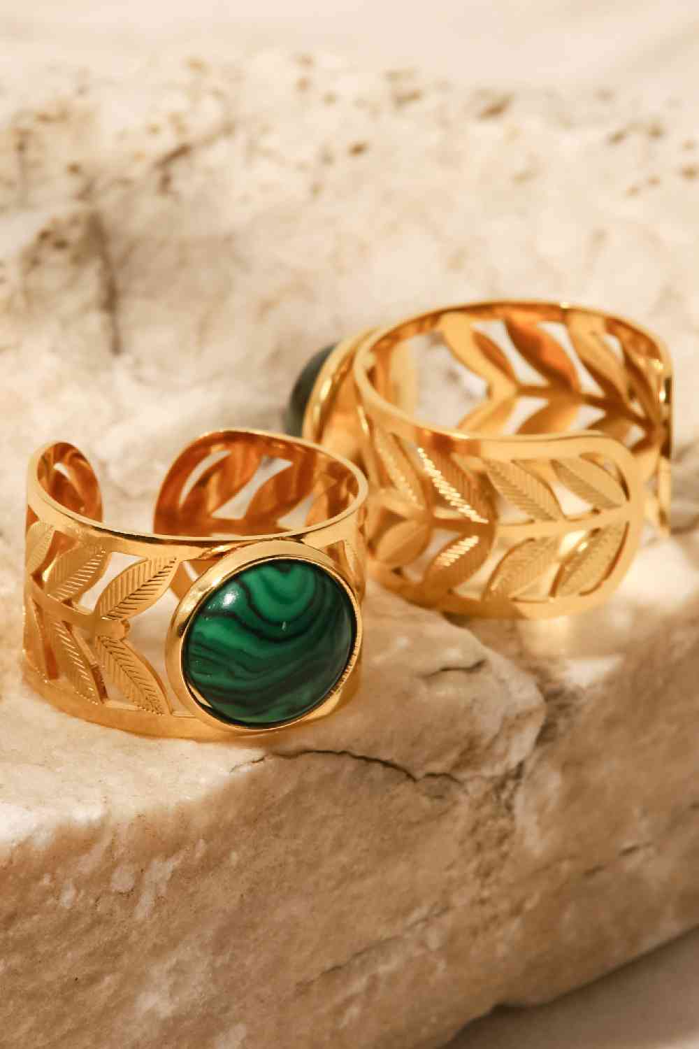 18k Gold Plated Malachite Leaf Ring