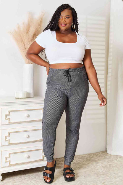 Leggings Depot - Pantalon de jogging imprimé à rayures pleine taille