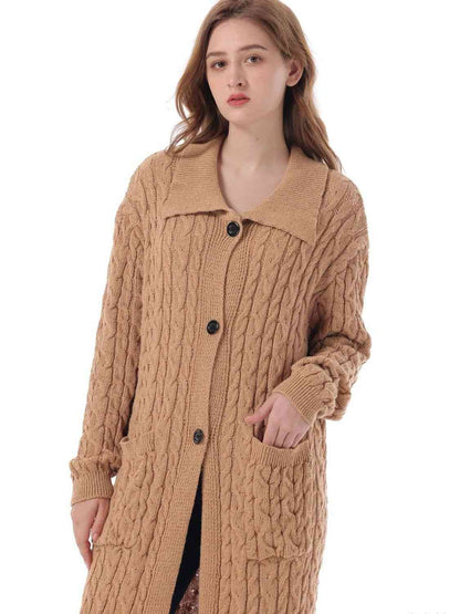 Cardigan à col en tricot torsadé avec poches