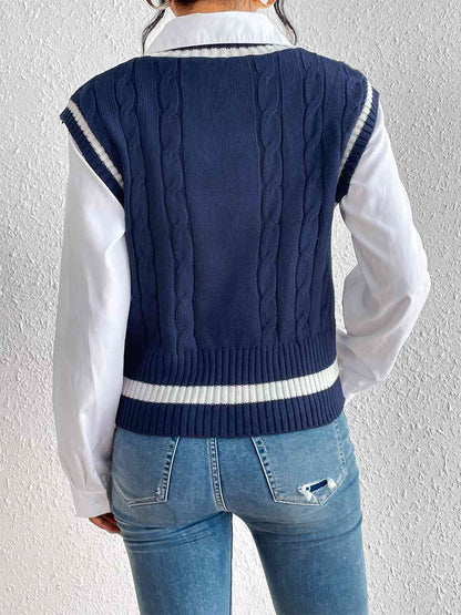 Gilet pull à col en V en tricot torsadé