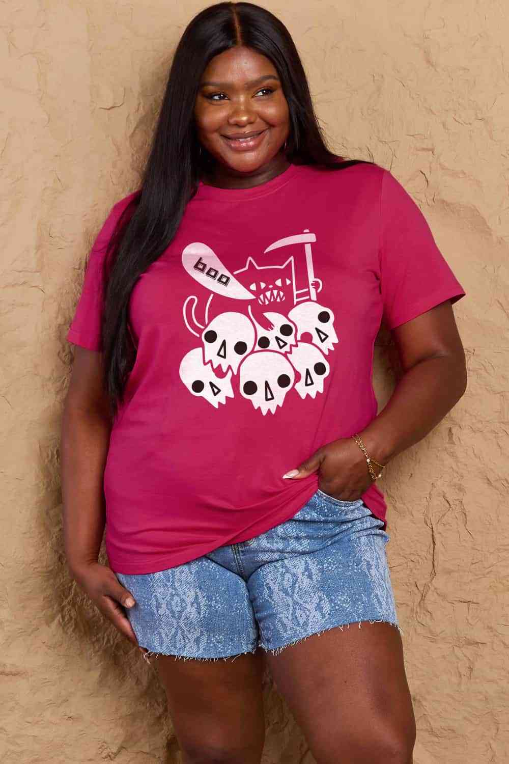 Simply Love T-shirt en coton avec image BOO pleine taille