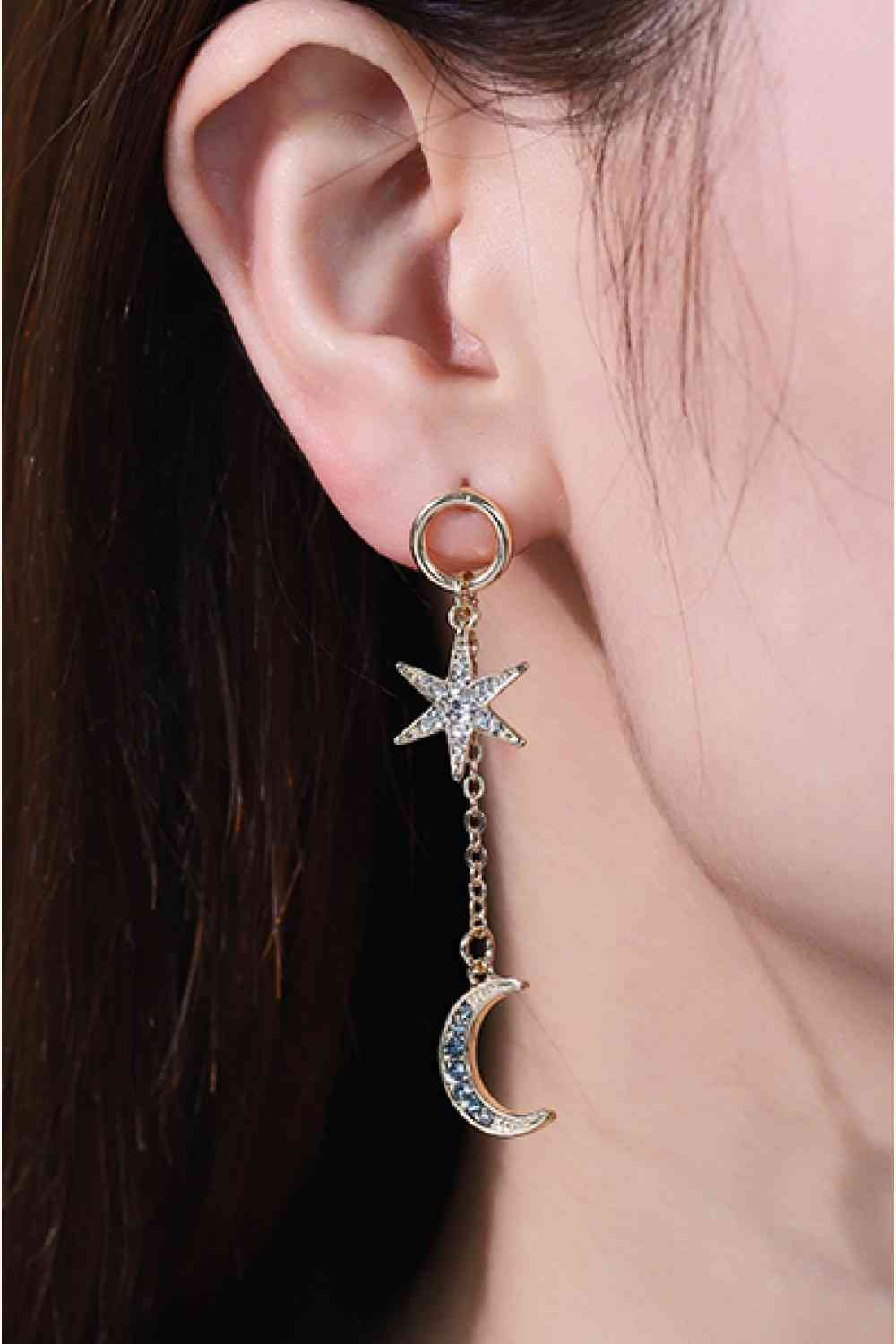 5 paires de boucles d'oreilles pendantes étoile et lune incrustées de strass, vente en gros