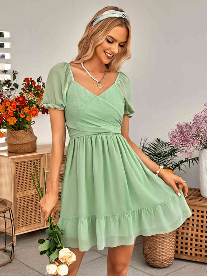 Vestido reversible fruncido con dobladillo con volantes atados