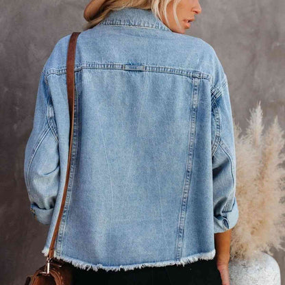 Dropped Shoulder Collared Neck Button-Down Denim Jacket