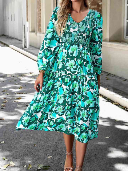 Robe midi smockée à imprimé floral