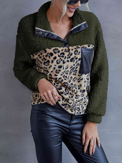 Sudadera teddy con estampado de leopardo