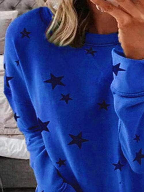 Star Round Neck Dropped Shoulder Sweatshirt