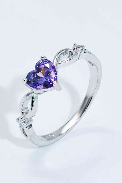 Bague en argent sterling 925 avec cœur en cristal