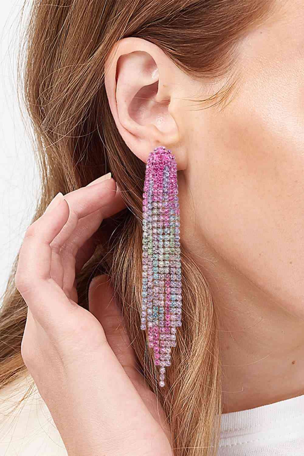 Boucles d'oreilles pendantes à franges en strass