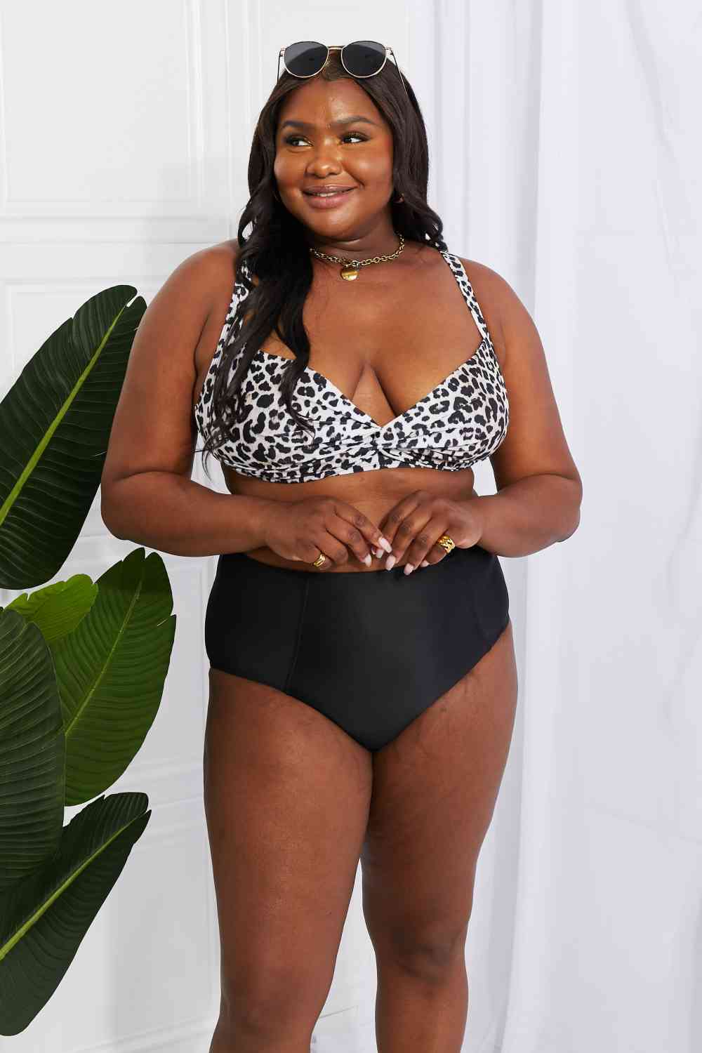 Marina West Swim Take A Dip - Bikini taille haute torsadé en léopard