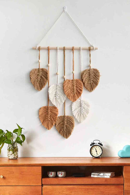 Colgante de pared con cuentas de hoja de macramé