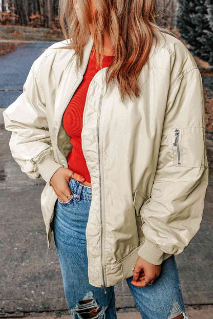 Chaqueta con cuello de béisbol y cremallera