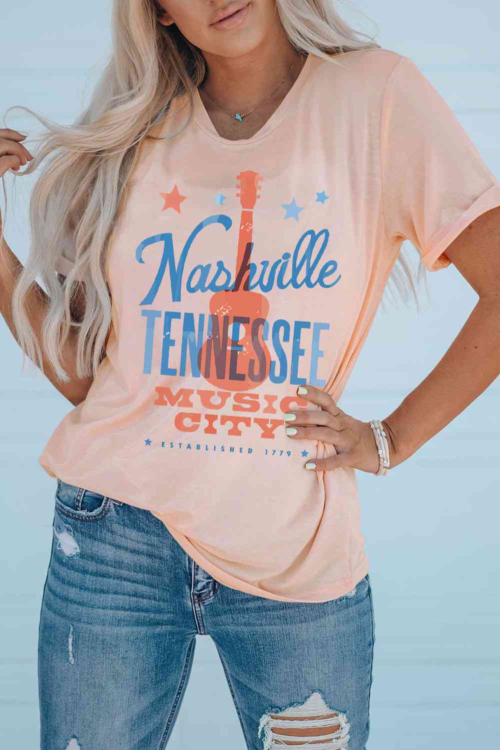 NASHVILLE TENNESSEE MUSIC CITY T-shirt à manches courtes avec revers