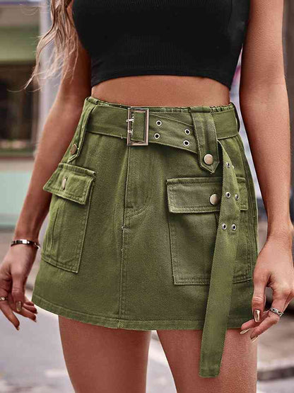 Short cargo en jean taille haute