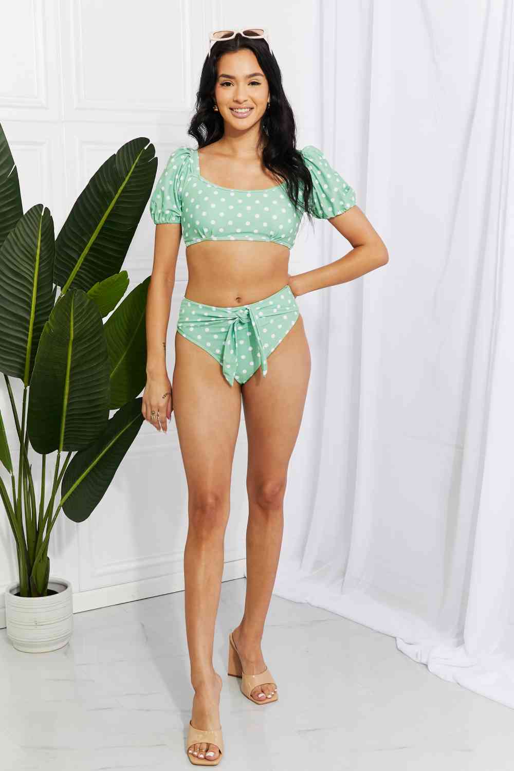 Marina West Swim Vacay Ready - Bikini à manches bouffantes en feuille de gomme