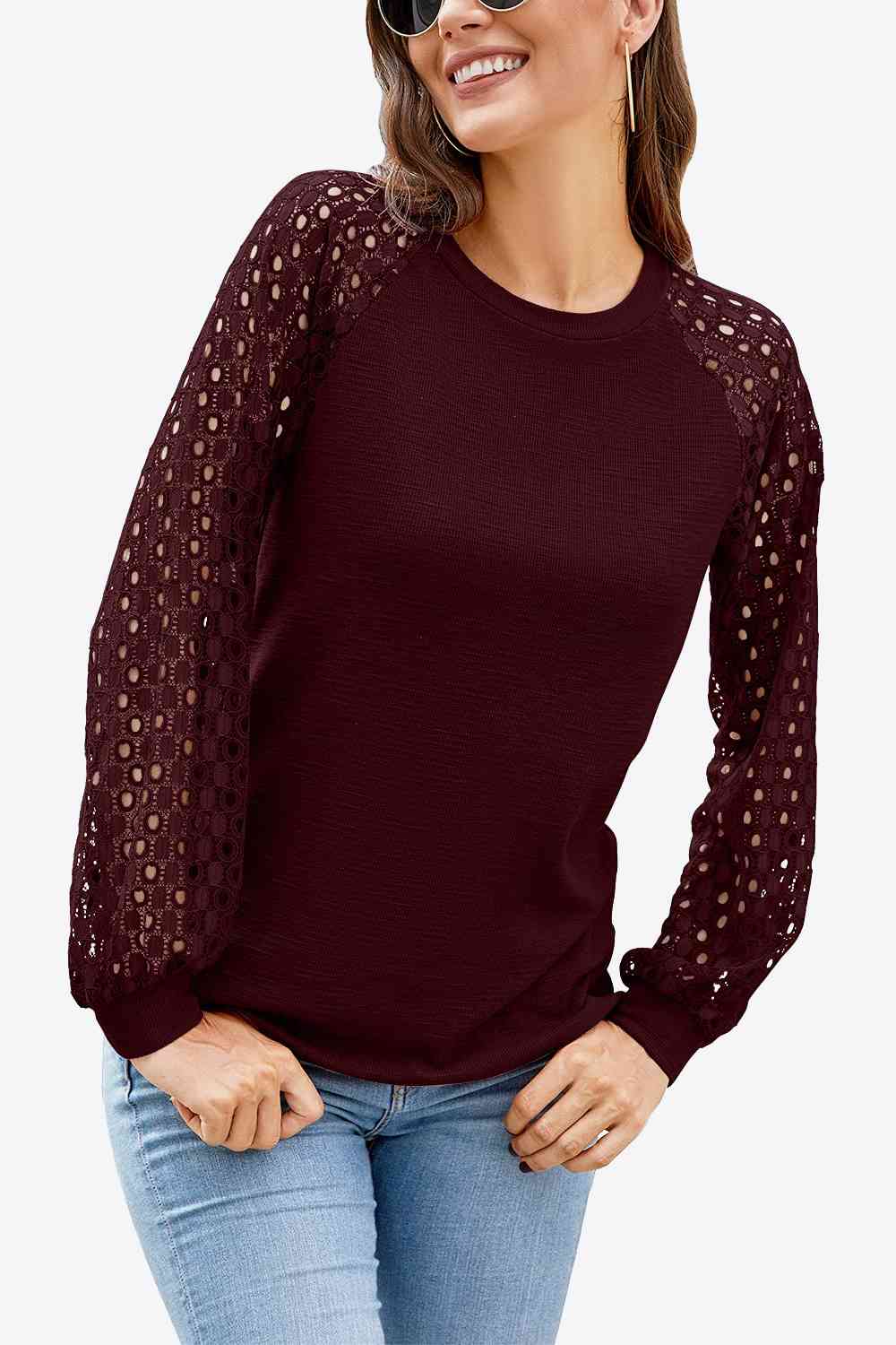 Long Raglan Sleeve Round Neck Tee