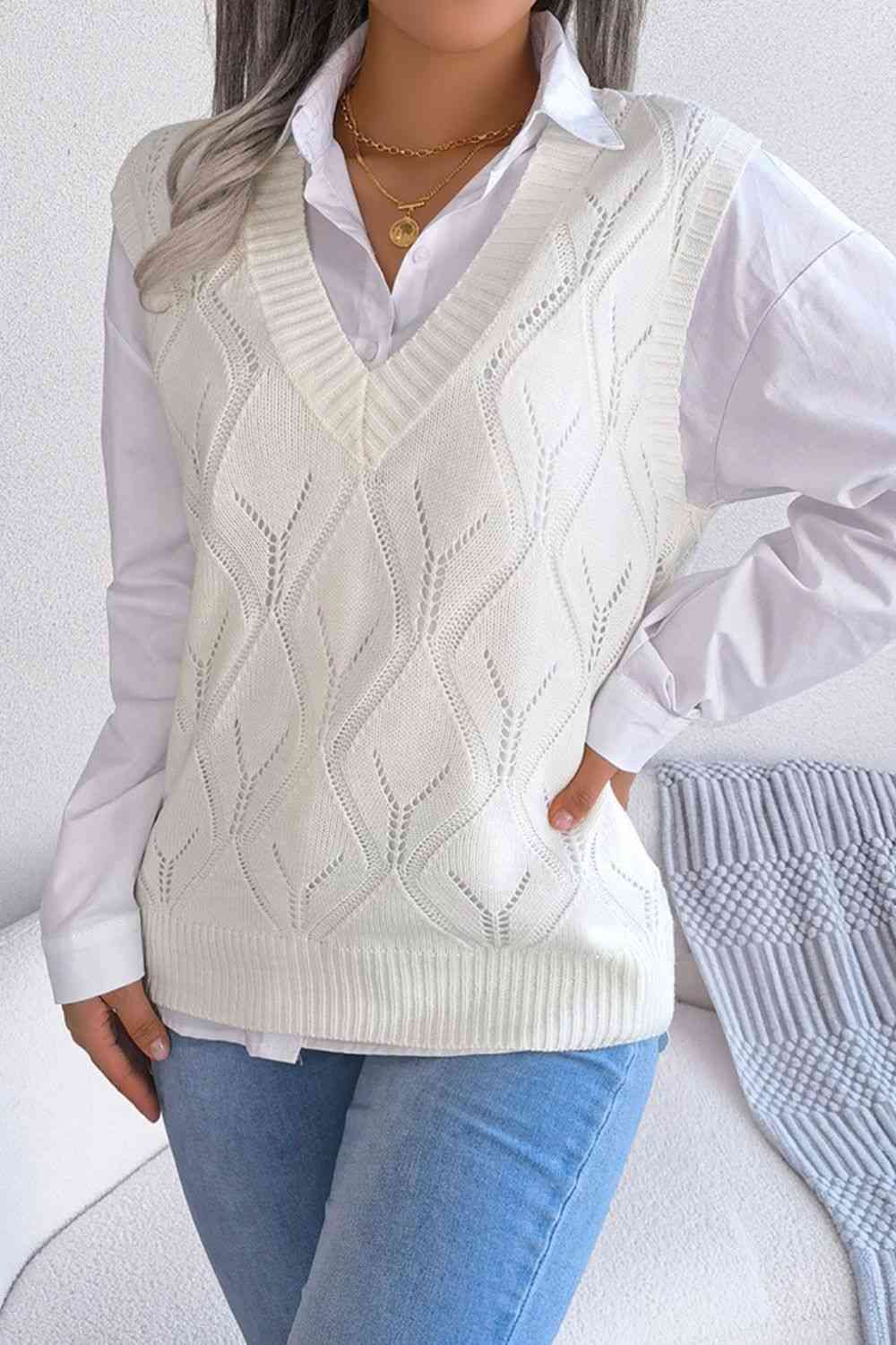 Chaleco estilo suéter con ribete de canalé calado