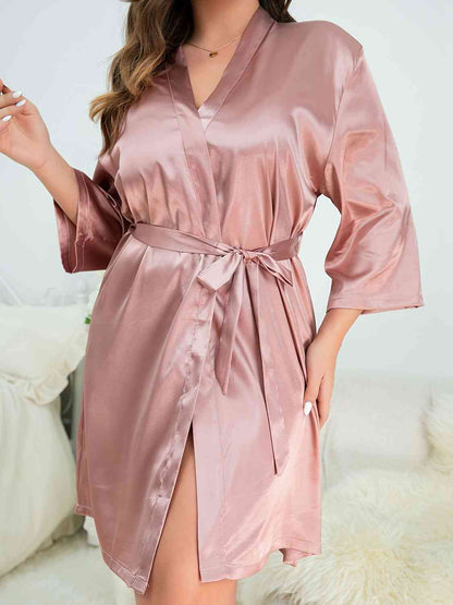 Peignoir Surplis avec Lien à la Taille de Grande Taille