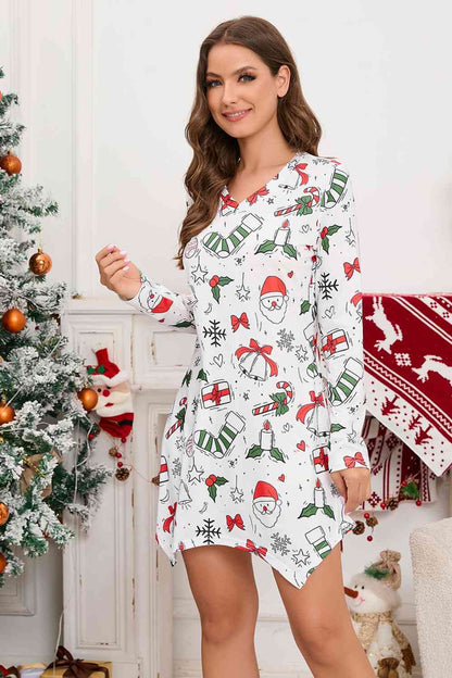 Minivestido de manga larga con cuello en V y elemento navideño