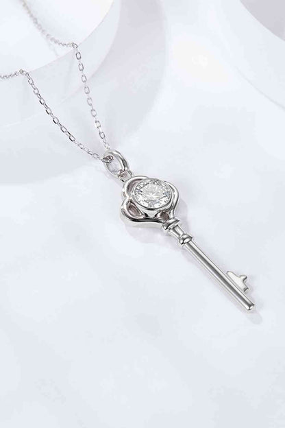 925 Sterling Silver 1 Carat Moissanite Key Pendant Necklace