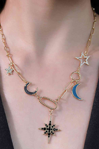 Collier en alliage de strass étoile et lune