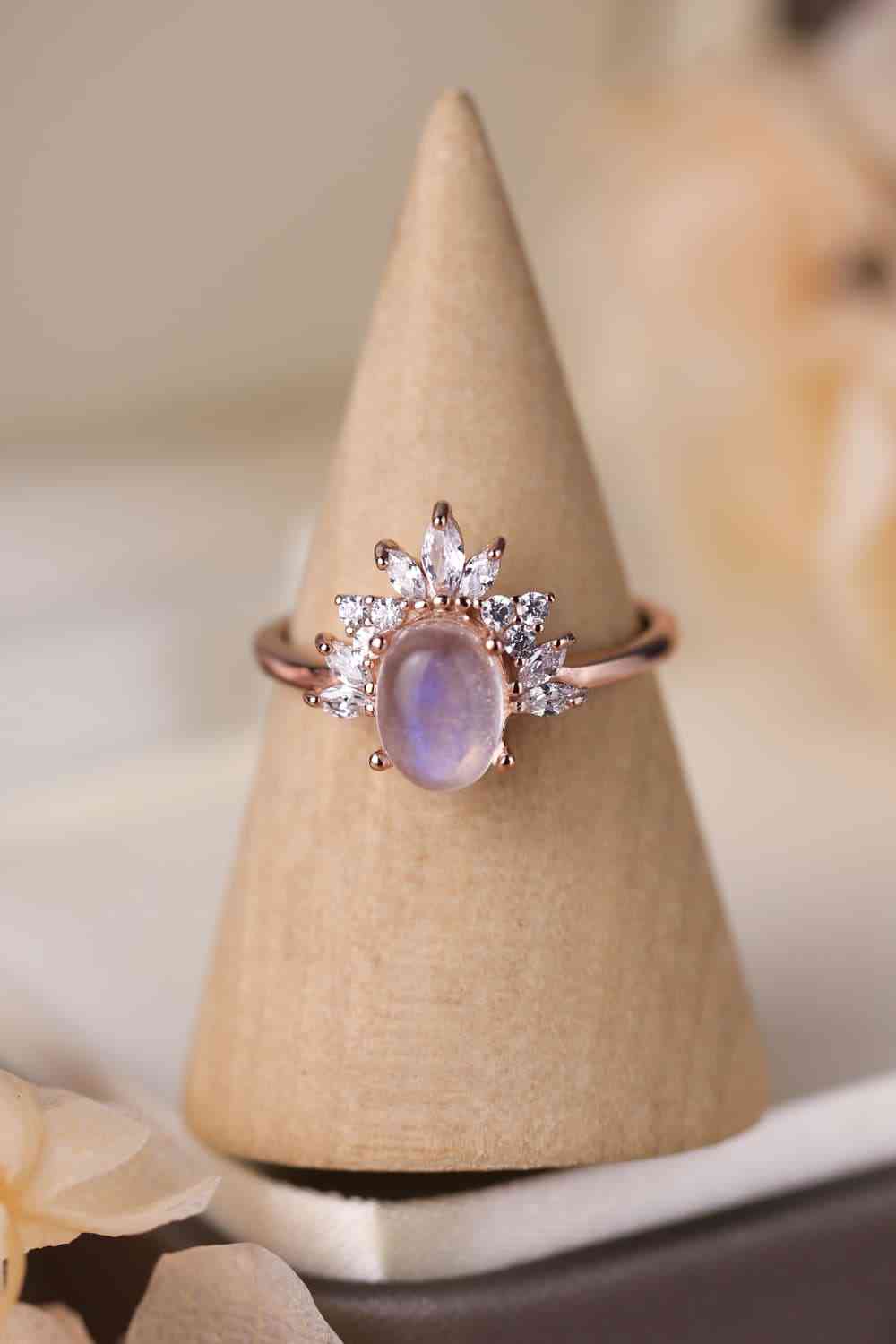 Anillo de plata de ley 925 chapado en oro rosa de 18 quilates con piedra lunar natural de alta calidad