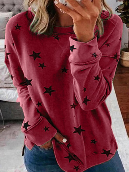 Star Round Neck Dropped Shoulder Sweatshirt